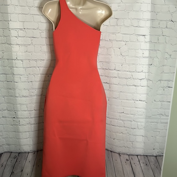 A.L.C. Colby Asymmetric Midi Dress Color Rouge (Pink, Coral, Orange) Sz Small - Picture 5 of 6